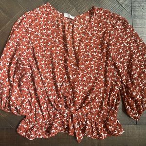 Sienna Sky Blouse Size 'L' Burnt Orange w/black gray white accent colors